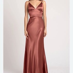 Jenny Yoo Brenna V-Neck Satin Crepe Gown